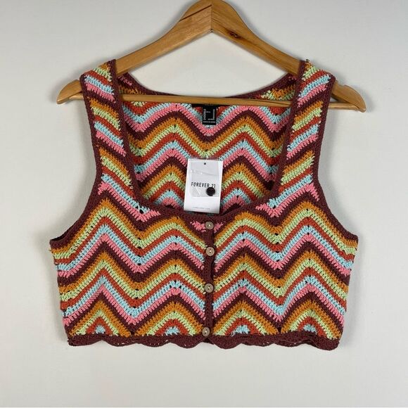 Forever 21 Crochet Chevron Sleeveless Cotton Crop Top Size Medium NEW‎ Festival - Picture 2 of 11